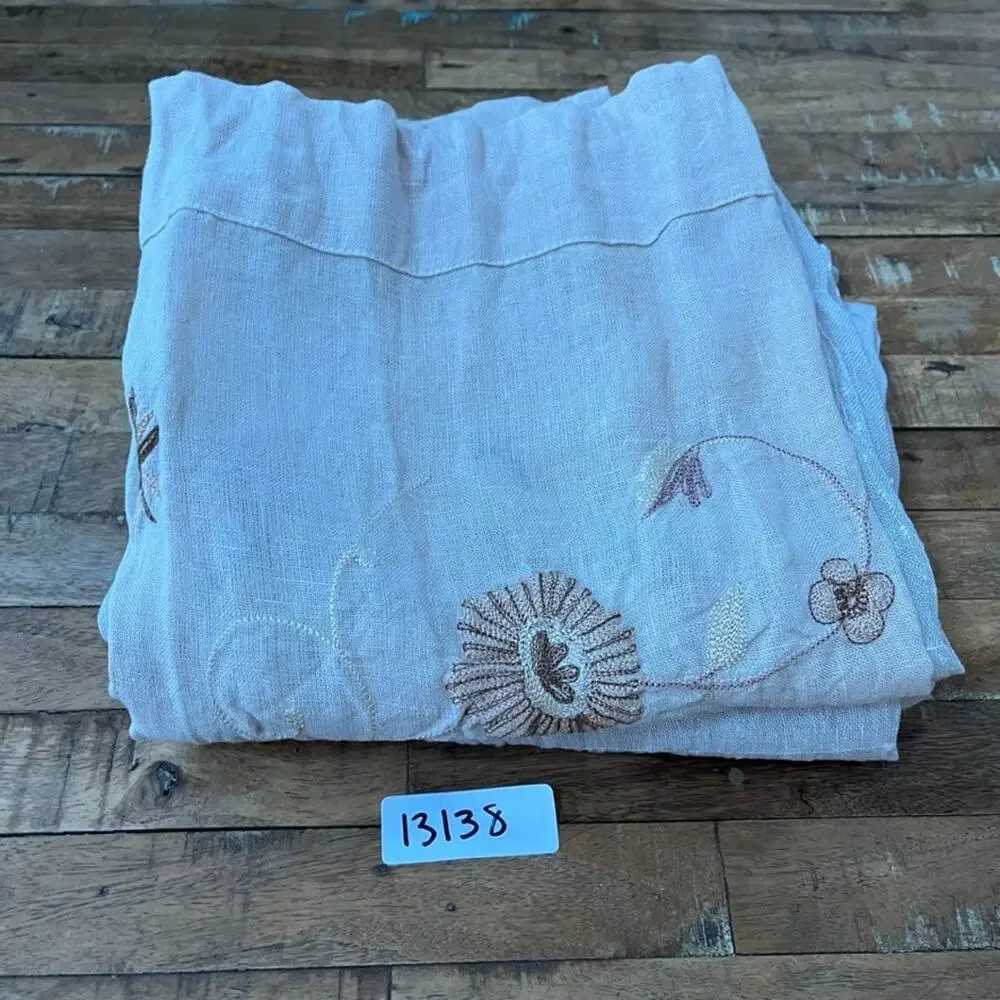Unbranded Floral Embroidered Linen Curtain Panels (2) 38 x 82 in Light Filtering